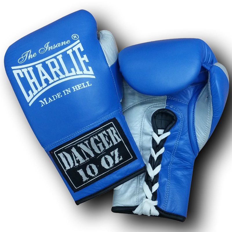 Guantes de Boxeo Azul  Entrenamiento Charlie Danger en Piel y Cierre de Cuerdas
